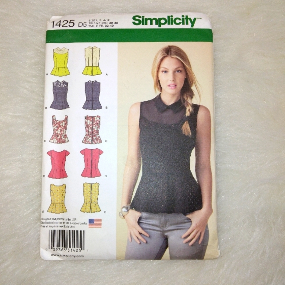 Simplicity 1425 Misses Peplum Tops Size 4-6-8-10-12